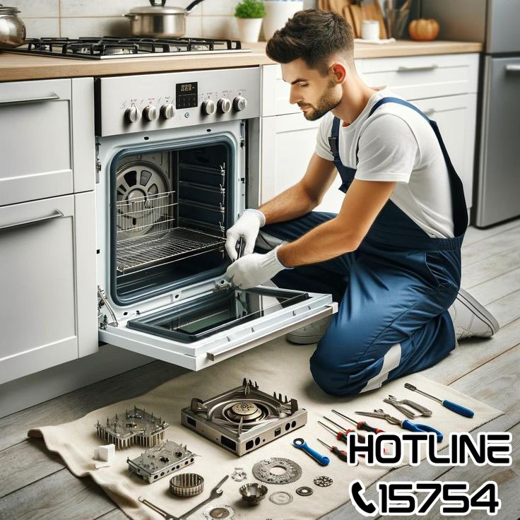 فني يقوم بصيانة فرن بوتاجاز جليم جاز