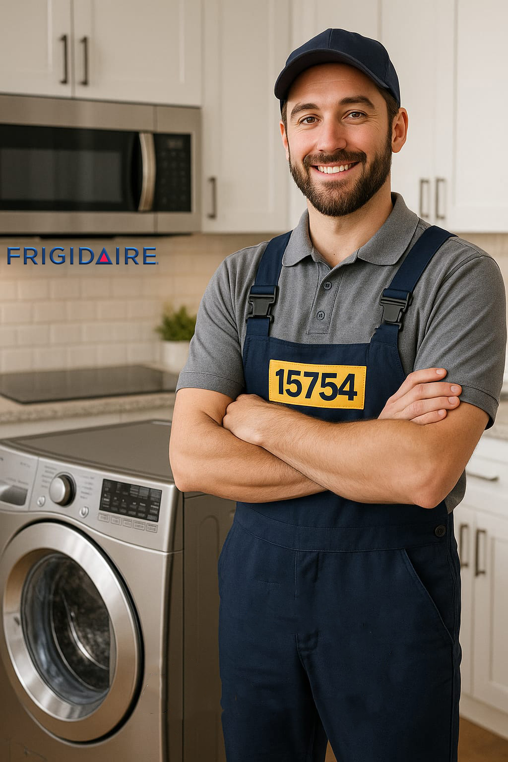 فني صيانة يفحص غسالة فريجيدير